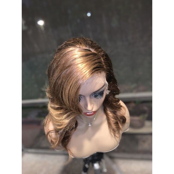 Custom Colored Chestnut Light Brown Honey Brown Frontal Wig 16 Inches 250% dens - Picture 4 of 9